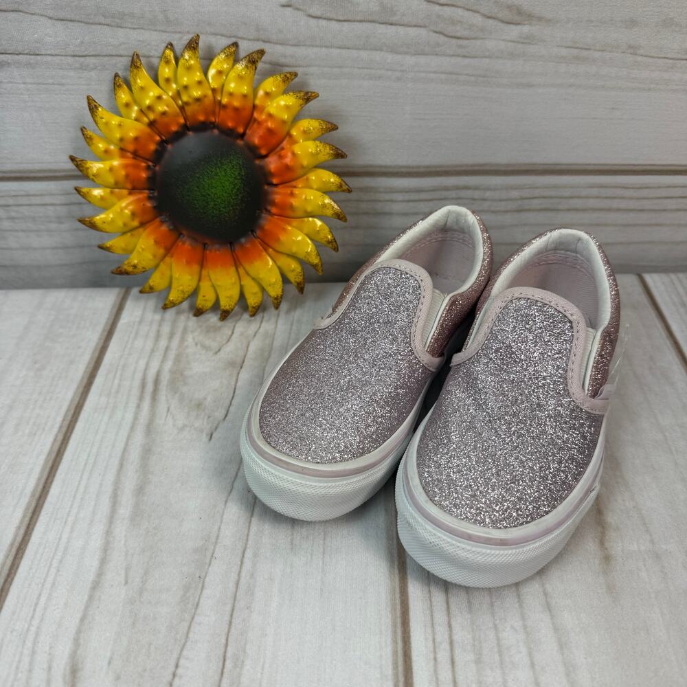 Vans Kids Slip On Glitter Shoes Sneakers Sparkle Pink Toddler 12C‎